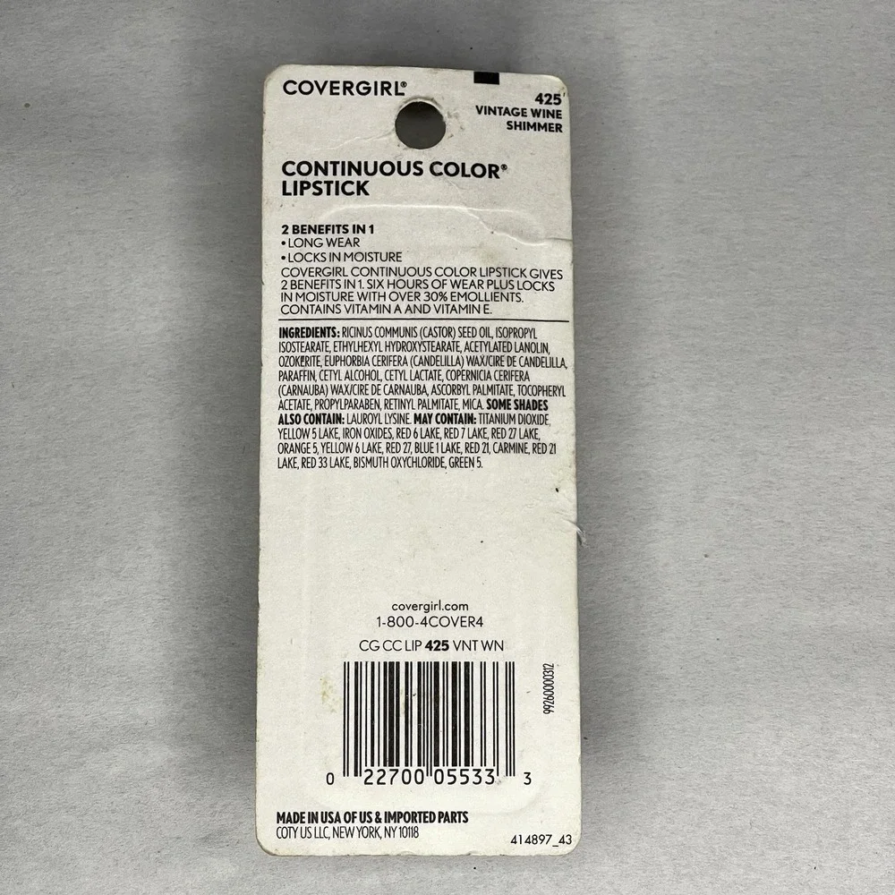 Vintage Covergirl Continuous Color Lipstick 425 Vintage Wine Shimmer Classic New